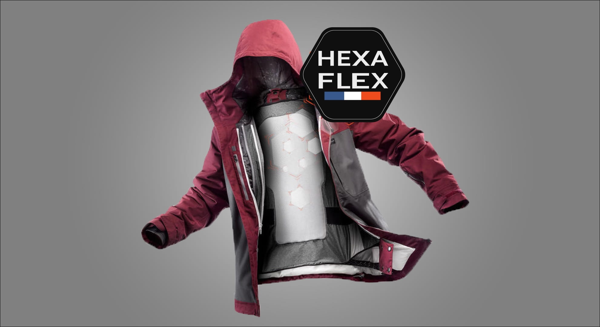 logo hexflex avec un manteau rouge